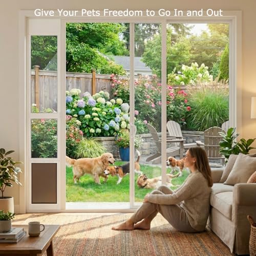 WANGXINGREN Dog Door for Sliding Glass Door, Adjustable Height 75 3/5" to 80", Aluminum Frame Sliding Door Dog Door Insert, Suitable for Medium Dogs Up to 30 lbs(Medium,White) by WANGXINGREN - Image 5