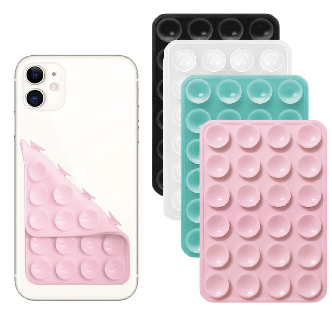 YAYNO 4 Pièces Ventouse Téléphone Portable double face en silicone Ventouse Silicone Coque Qui Adhère Au Mur Support mains libres pour miroir de douche et poignée à selfie de voiture