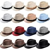 Jeere 16 Pcs Bulk Panama Hats for Men 1920s Short Brim Hats Classic Pork Pie Hats Summer Hat for Men Women Beach(Bright Colors)