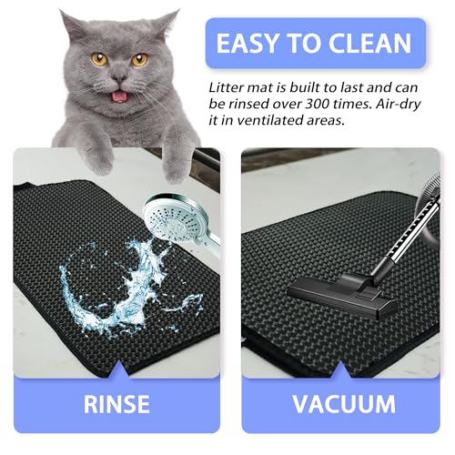 PETKARAY Cat Litter Mat, Litter Box Mat with Hidden Handle, Upgraded Anti-Slip Back Layer, Large Scatter Control and Urine-Proof Litter Trapping Mat for Kitty