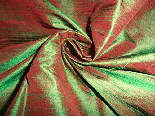 Tissu Dupioni soie vert émeraude rouge pour couture de robe