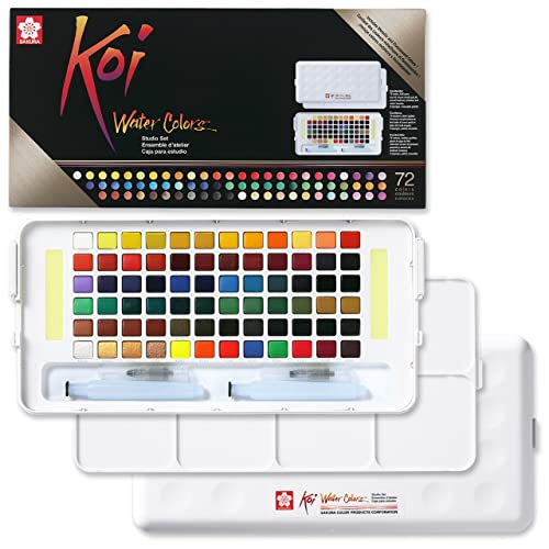 Sakura Koi Studio Kit - Watercolor Sets For Studio Art Or Art On The Go - 72 Colors - 2 Water Brushes - 2 Sponges - 2 Palettes #TOP27