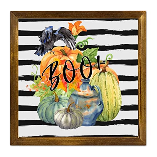 Citrouille Boo plaque en bois vintage decoration murale halloween pour salon cuisine