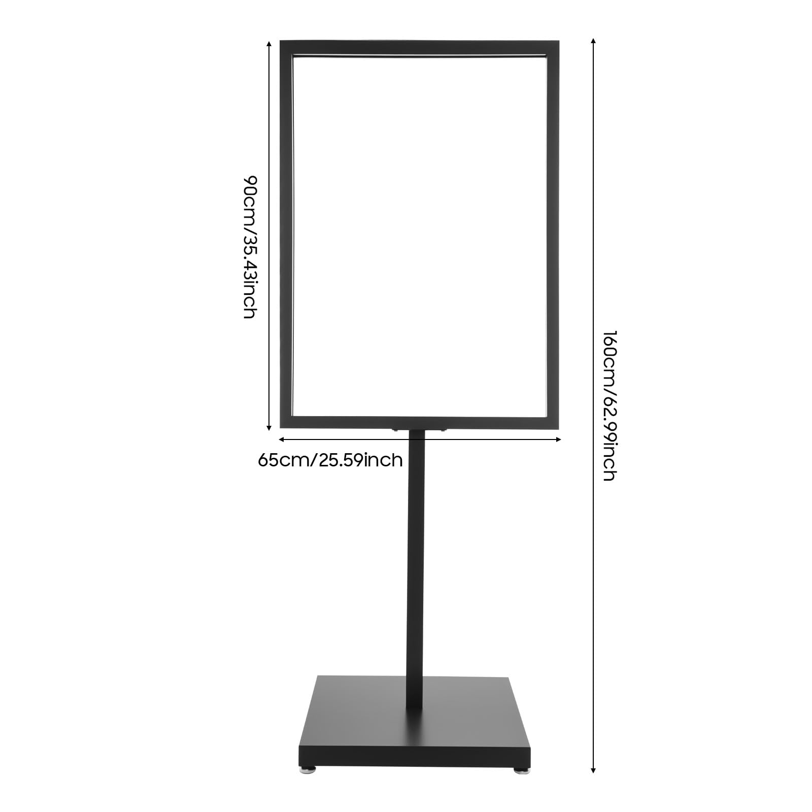 Soporte para carteles, 90 x 65 cm, soporte de hierro para carteles de pie, soporte publicitario estable con patas ajustables, tope para menús, carteles y publicidad en negro