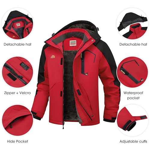 Image of WULFUL Men's Ski Jackets Warm Winter Snow Windbreaker Resistant Snowboard Fleece Coat Mountain Waterproof Parka with Hood