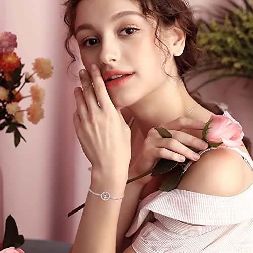 VIWIND Women Bracelet 925 Sterling Silver Tree of Life Bracelet Cubic Zirconia Adjustable Girls Mom Anniversary Birthday Friendship Family Jewellery with Gift box (Grau)