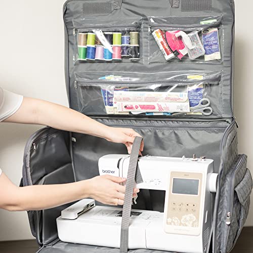 Everything Mary Xxl Rolling Sewing Tote, Heather Grey - Rolling Carrying Storage Cover Case Compatible With Large Brother And Singer Machines - Universal Travel & Craft Tote Bag #TOP3