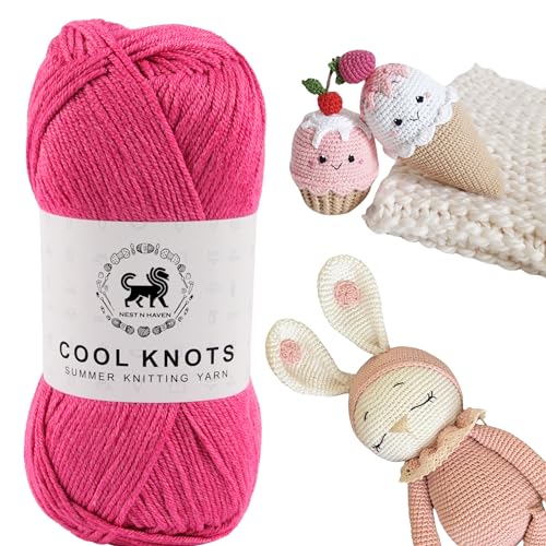 Image of NESTNHAVEN Polyester Cool Knots, Hand Knitting Yarn (1 Yarn Ball 100g) - Luxury Thread for Crochet, Amigurumi, Embroidery, Toys, Garments, Flowers and Hobby Projects (Pink)