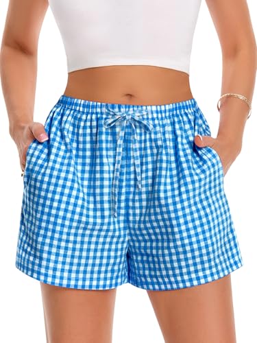 Image of Women Boxer Shorts Gingham Drawstring Pajama Bottom Plaid Pants with Pocket