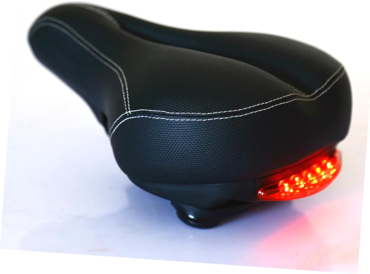 Mikikit Wide Leather Bike Saddle with Dual Spring Suspension Breathable Cushion with Taillight for Men Women Compatible with Road Mountain Cruiser Bikes