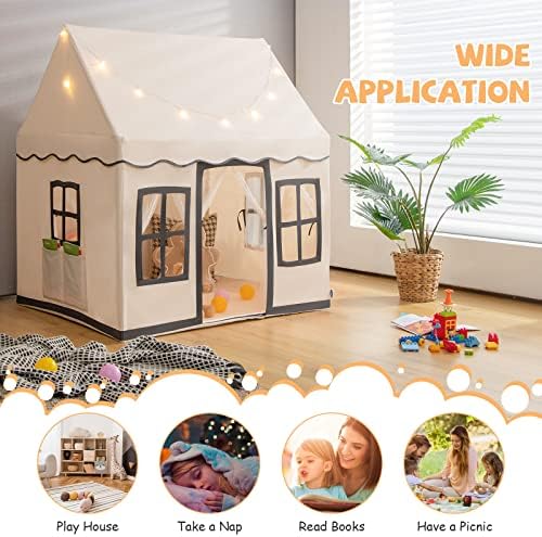 INFANS Kids Play Tent with Washable Mat Star Light Windows, Large Playhouse Toys for Children Boys Girls, Indoor Outdoor Princess Tents Castle for Toddlers 9