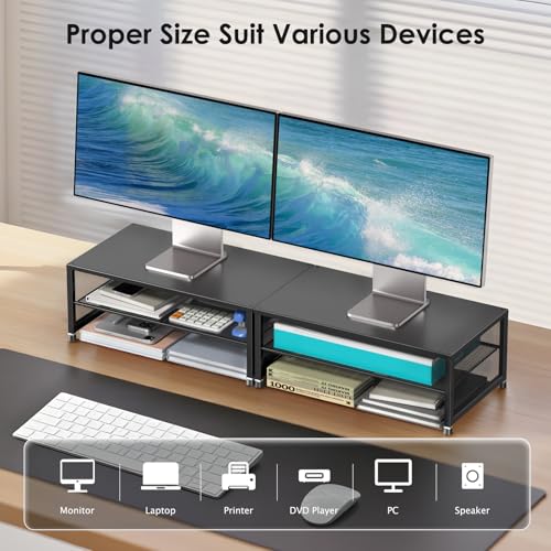 Image of ECOLOVI 2-Tier Computer Monitor Stand Riser, Printer & Laptop Stand, Office Desk Accessories, Workspace Desk Organizer for Home Office Supplies, Black
