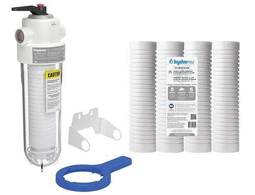 Hydrovos Sistema HV-WHP10-VIH-5M con filtros de sedimentos de 5 micrones para filtración de agua en toda la casa, cuenta con puertos de acero