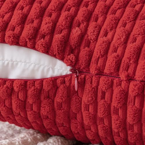 MIULEE Red Throw Pillow Covers Soft Corduroy Decorative Eruo Sham Set of 2 Boho Striped Pillow Covers Pillowcases Farmhouse Home Decor for Couch Bed Sofa Living Room 24x24 Inch by MIULEE - Image 3