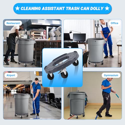 W B D WEIBIDA Upgraded Trash Can Dolly Wheels Adjustable 15-19 Inch Round Dolly with 3” Wheels Heavy Duty 480 lbs Barrel Dolly Multi Functional Drum Dolly Large Bucket Dolly
