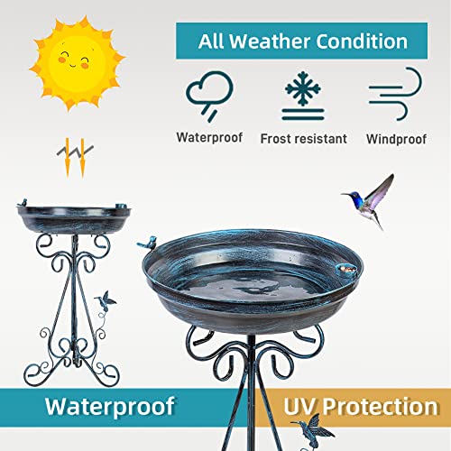 Vewogarden Blue Bird Baths For Outdoors Large Garden Metal Bird Bath 17.7" Bird Bath Bowl Bird Bath And Feeder Combo Garden Birdbath Standing Bird Feeder Bath With Folding Bracket #TOP4