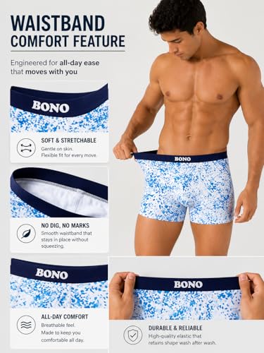 Image of BONO Men's Printed Trunks Regular Fit Cotton Blend Anti-Bacterial Microfibre Comfortable Waistband Underwear
