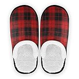 Black and Red Buffalo Plaid Slippers For Women Girls, Soft Memory Foam Non-Slip Indoor House...