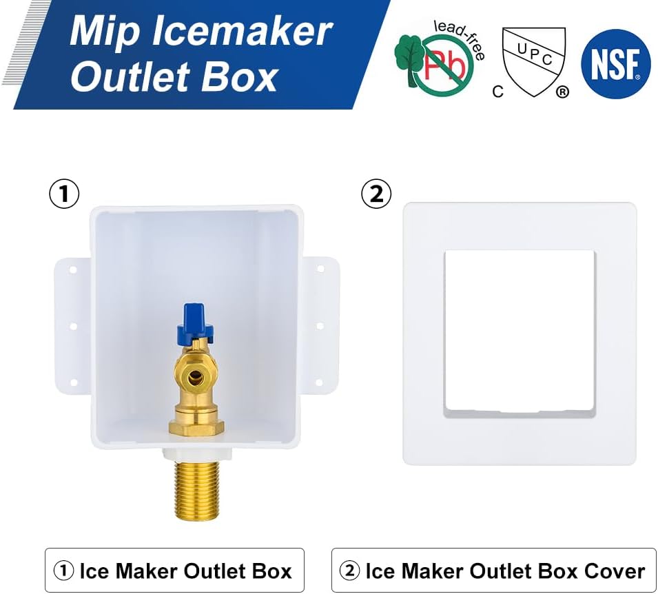 EFIELD Premium Ice Maker Outlet Box,1/2-Inch Sweat (MIP) Inlet with Installed 1/4-Turn Ball Valve (Mip),(IM032)