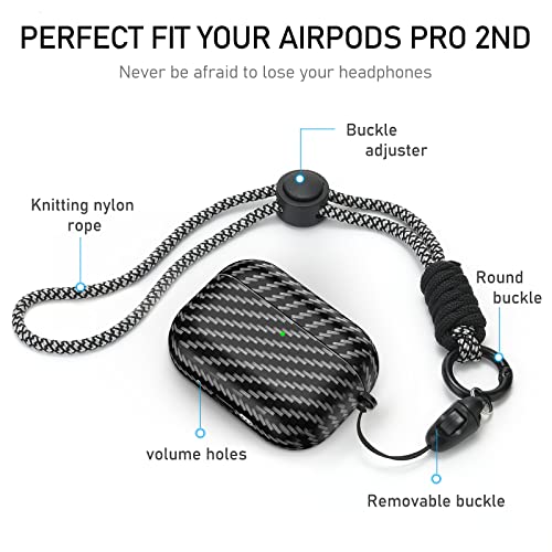 Youtec Airpods Pro 2Nd Generation Case 2022 , Carbon Fibre Airpods Pro 2 Cover With Keychain/Lanyard Soft Shockproof Cover For Women Men Compatible Apple Airpod Pro 2,Black #TOP4