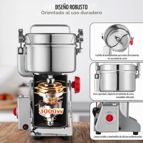 Miniatura 3 de Vevor Molinillo De Especias Comercial Capacidad De 1000 G Molinillo De Cereales Eléctrico 3000 W Molinillo De Alta Velocidad 28000 Rpm Para Granos Secos Especias Cereales Café Maíz Pimienta