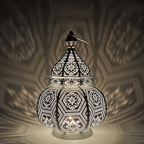 Orientalische Laterne aus Metall Maha Weiss 28cm | orientalisches Marokkanisches Windlicht Gartenwindlicht | Marokkanische Metalllaterne für draußen als Gartenlaterne, oder Innen als Tischlaterne