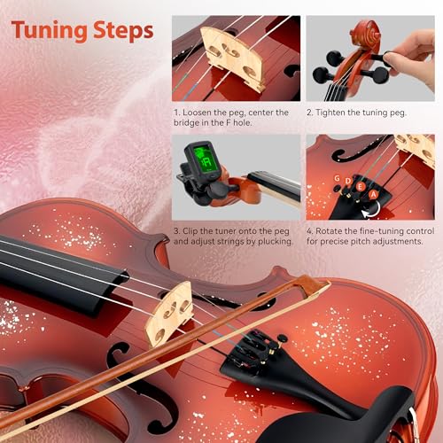 Image of Poseidon Full Size 4 /4 Violin Set for Beginner Student, Christmas Red