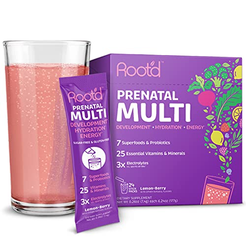 Powder Prenatal Multivitamin - 25 Vitamins & Minerals + Electrolytes for Mom + Baby | Folate Iron Vitamin D3 A C E B Complex B12 Zinc Probiotic Organic Super Greens | 24 Effervescent Drink Mix Packets