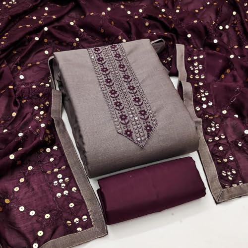 Image of HMP Fashion Womens Bombay Cotton Embroidery Tie Cotton Unstitch dress Material With Chanderi lace bordered Dupatta