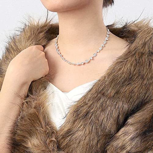 Unicra Bride Silver Necklace Earrings Set Crystal Bridal Wedding Jewelry Set Rhinestone Choker Necklace For Women And Girls (3 Piece Set- 2 Earrings And 1 Necklace)(Silver) #TOP3