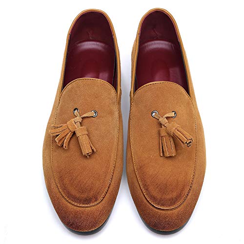 XIUWU Men's Tassel Driving Loafers Suede Prom Dinner Party Loafer Footwears Brown US 12.5
