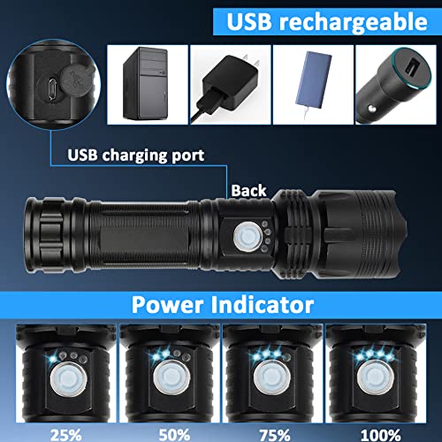 Axrunze Rechargeable Flashlights High Lumens, 100000 Lumen Super Bright Handheld Flashlight, Xhp70 Powerful Flashlights With 5 Lighting Modes, Zoomable, Ipx5 Waterproof For Hiking, Camping #TOP7