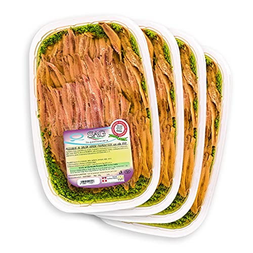 Filetti di acciughe in Salsa verde con olio extravergine d'oliva 'EVO', (Confezione 4 pz. da Kg) - SAG