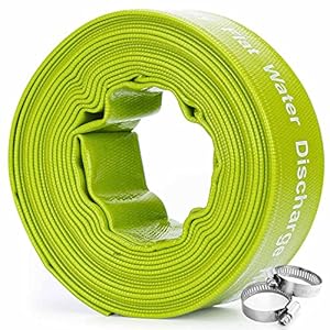 Green Expert 1-1/2″ ID PVC Lay Flat Hose Sump Pump Discharge Accessory for Water Drainage Heavy Duty Pipe for Sand Pool Filter Backwash Easy to Install 25FT Length Green