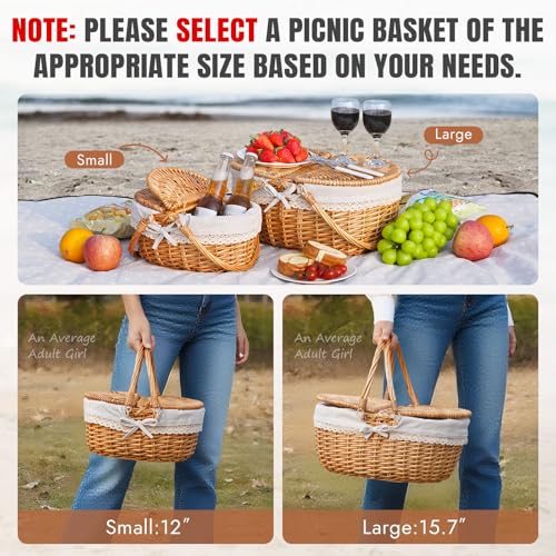 Happypicnic 12\" Picnic Basket - Small Wicker Basket with Foldable Handle Lid & Removable Liner | Cute Picnic Basket Toy Empty for Kids, Gift, Halloween, Christmas, Valentines, Easter, Birthday, Solid - Thumbnail 2