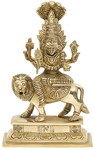 Exotic India 7" Fierce Goddess Pratyangira (Atharvana Bhadrakali)| Incarnation of Chandni/Durga | Brass Statue | Made in India