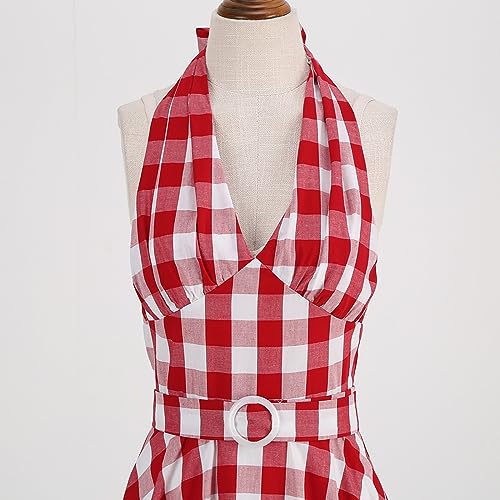 Robe rockabilly des années 1950 à carreaux rouges pour soirée rétro chic