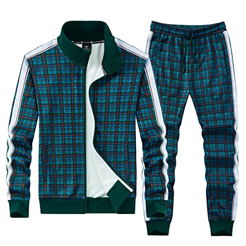 Anotwener Track Suits For Men Set 2 Piece Sweat Suits Plaid Tracksuit Men Outfits Sets Sweat Jackets Walking Suits Jogging Jogger Set Green Jw-3101-L #TOP2