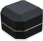 Boîte à bague de luxe, boîte à bijoux en velours carré LED Lumière pour proposition engagement mariage, noir