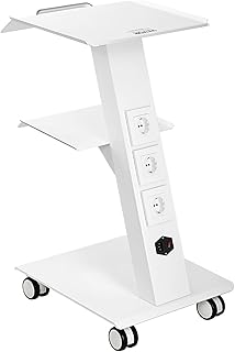 VEVOR Carro de Laboratorio, Carro de Servicio Médico con Enchufe Incorporado, Postre Móvil de Metal de 3 Capas, con Ruedas Giratorias, Carga 100 kg, para Laboratorio, Clínica, Belleza, Salón