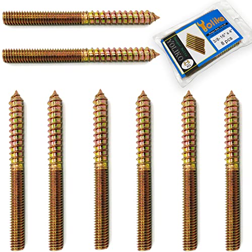 Image of 8 Pack 3 /8-16 x 4 Inch Hanger Bolts 3 /8-16 inch Double Headed Bolts 3 /8 Wood Dowel Screw Self-Tapping Screw Hanger Bolts for Furniture Screws Double Screw Threaded Rods Bolt 100mm Length
