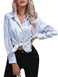 garhomtur eopard Seidenbluse für Damen, langärmelig, Satin, Button-Down-Shirt, lockerer...