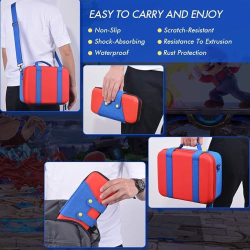 Bolsa E Case Compatível Com Nintendo Switch Oled E Padrão V1 V2 Mario Vermelho E Azul Com Alça Ombro