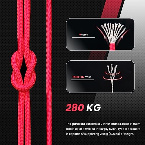 Abma Cord Paracord 620 lbs 4mm 9 Strands 100% Nylon 30M - Rose red, Solid-rose Red, 30 Meters - Image 3