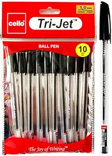 Cello Tri-Jet Ballpoint Pens Extra Grip Medium Point Biros (1.0 mm) - Black Pens, Pack Of 10