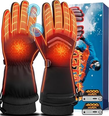 Heated Gloves for Men Women,7.4V 8000mAh Rechargeable Heated Gloves,Waterproof & Touchscreen Electric Gloves for Motorcycle, Hunting,Skiing,Hiking,Outdoor Work (Black)