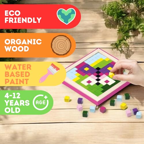 Image of CUBIKA Mosaic Wooden Pixels - Montessori Puzzle for Toddlers - 250-Piece Wooden Puzzles for Toddlers- Educational Travel-Friendly Kids Puzzles Ages 2-4 - FSC Wood, German Water-Based Paints
