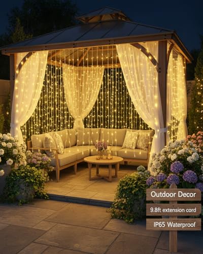 Curtain Lights for Bedroom & Romantic Decor - 300 LED Fairy String Lights with Remote, 8 Modes Timer, USB Plug in Waterproof for Cozy Backdrop Wedding Indoor Wall, 9.8ft x 9.8ft, Hanging Lights — view 3