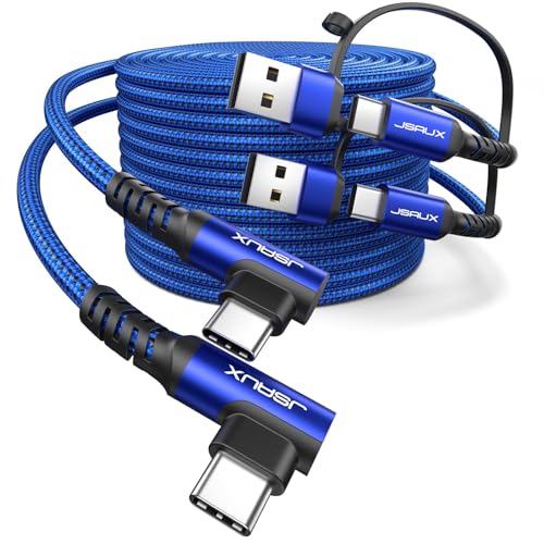 JSAUX 100W USB C Cable [2-Pack 10FT], Right Angle Fast Charging Cord with USB A to C Adapter for iPhone Air/iPhone 17/ iPhone 17 Pro/iPhone 17 Pro Max, iPhone 16/15, Samsung, MacBook, iPad - Blue