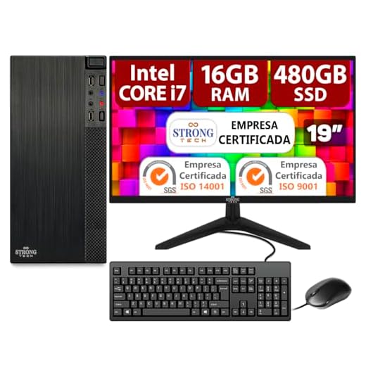 Computador Completo Intel Core i7 16GB SSD 480GB Monitor 19" 4 Núcleos Super Turbo Pc Hdmi Teclado e Mouse Strong Tech